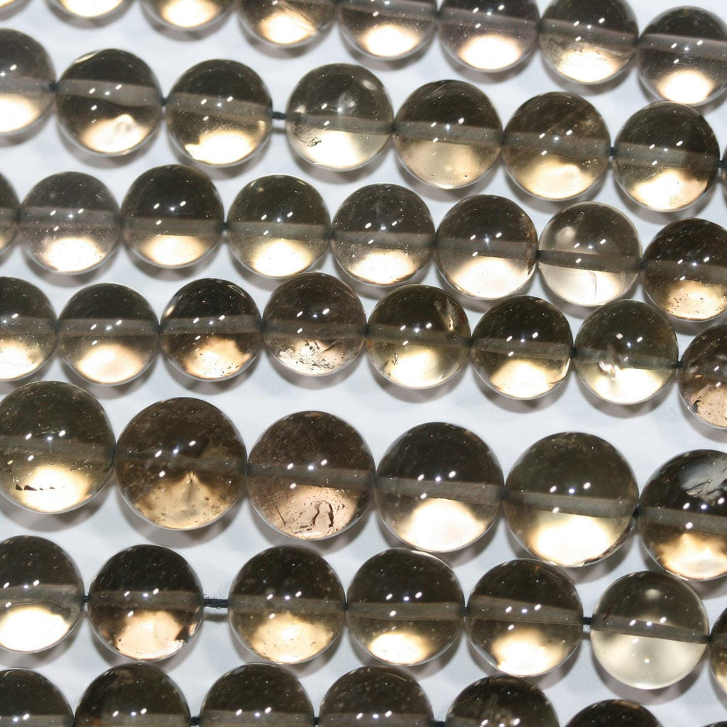 Cuentas redondas lisas de cuarzo ahumado de 40 cm (16"), 10-12 mm (aprox. - Hilo de 40 cm)