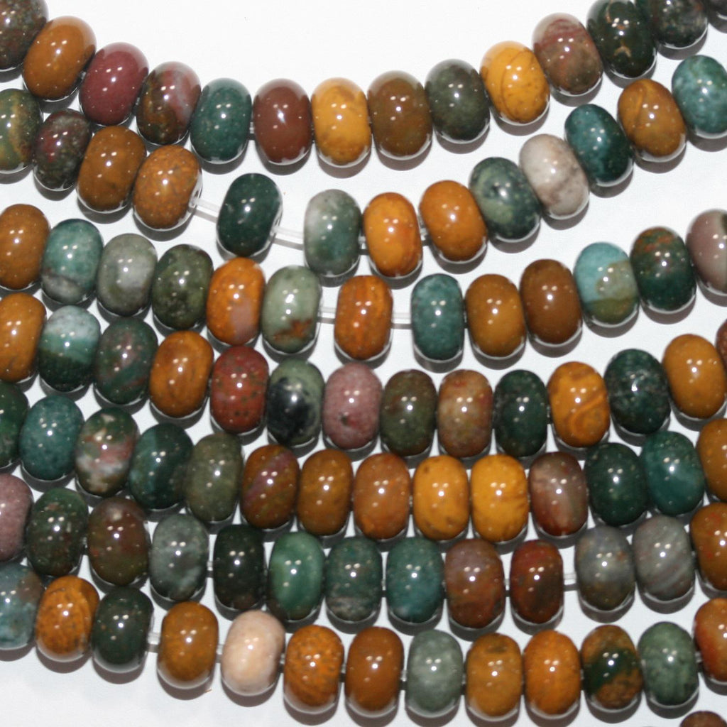 Cuentas redondas lisas de jaspe oceánico de 15" de St., 8 x 5 mm, hilo de 39 cm.