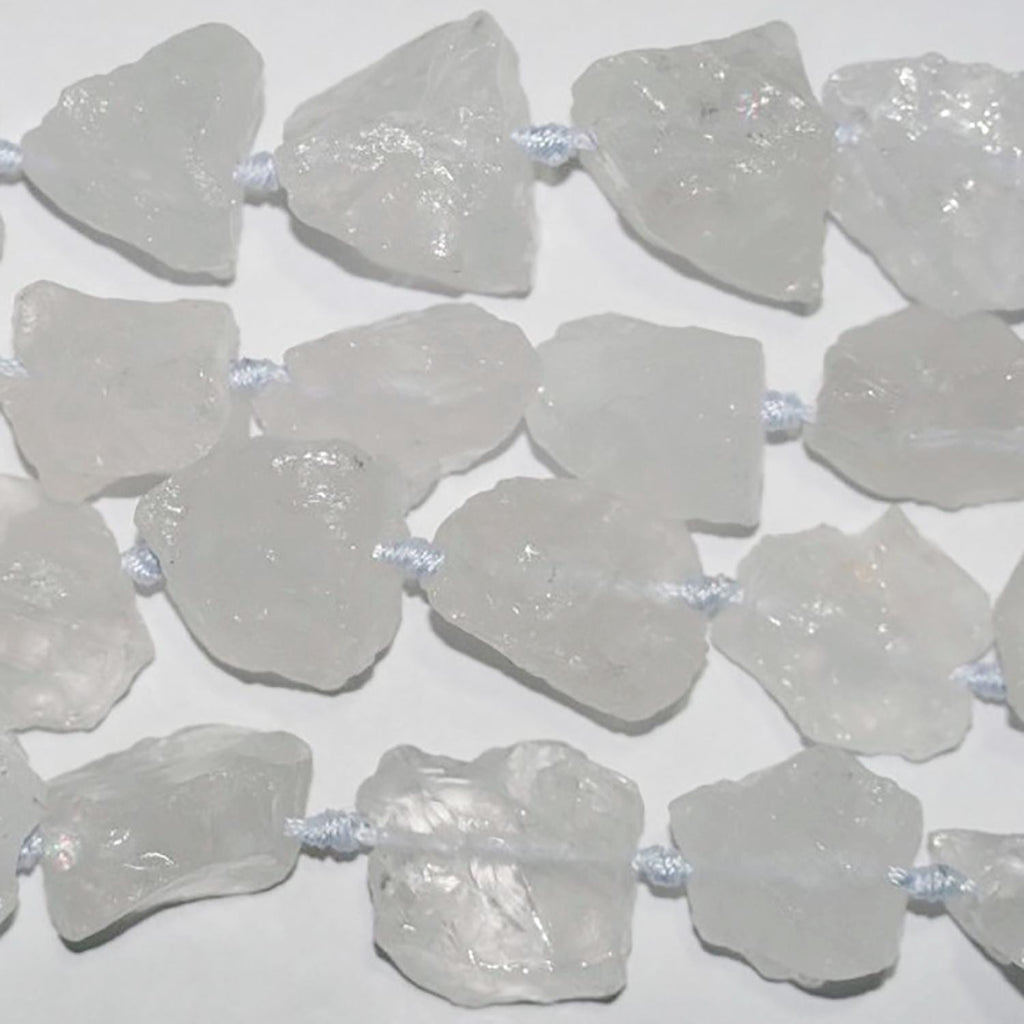 Perles de cristal de roche St non polies, en pépites de 20 à 25 mm environ, 15 pouces (38 cm) de long - Longueur du fil : 40 cm