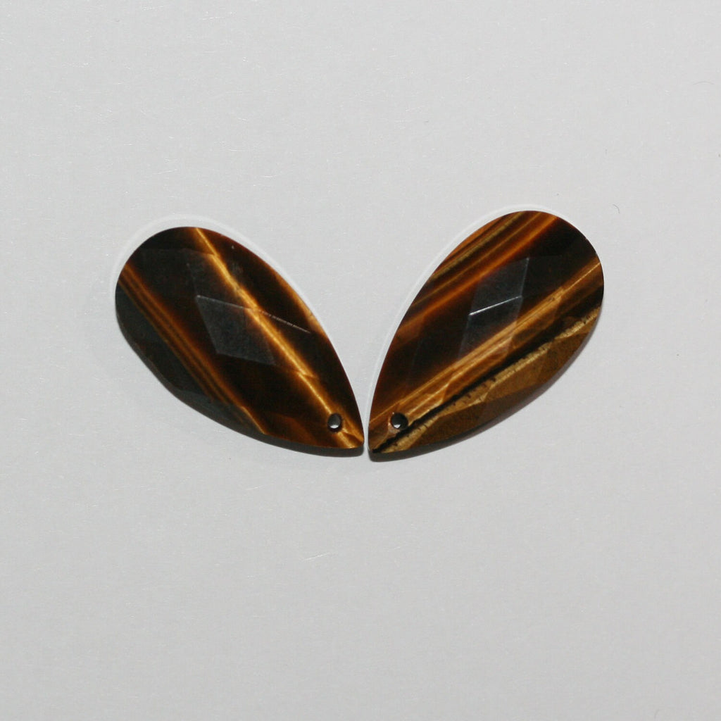 Pendentif goutte à facettes œil de tigre 25x13mm.( 1 paire )