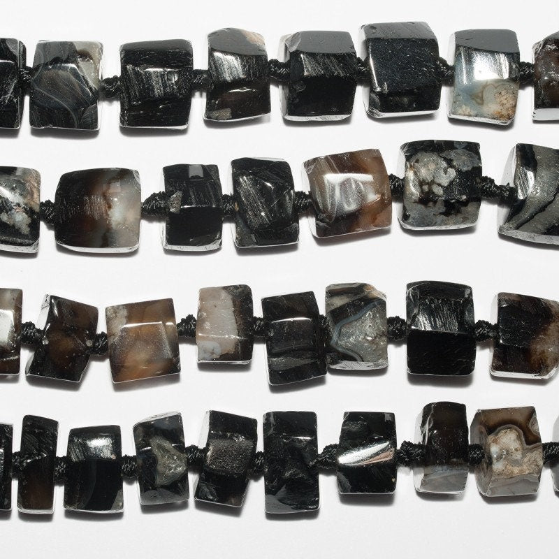 Perles rondelles à facettes en agate noire St, 15 x 8 mm environ, 43 cm de longueur.