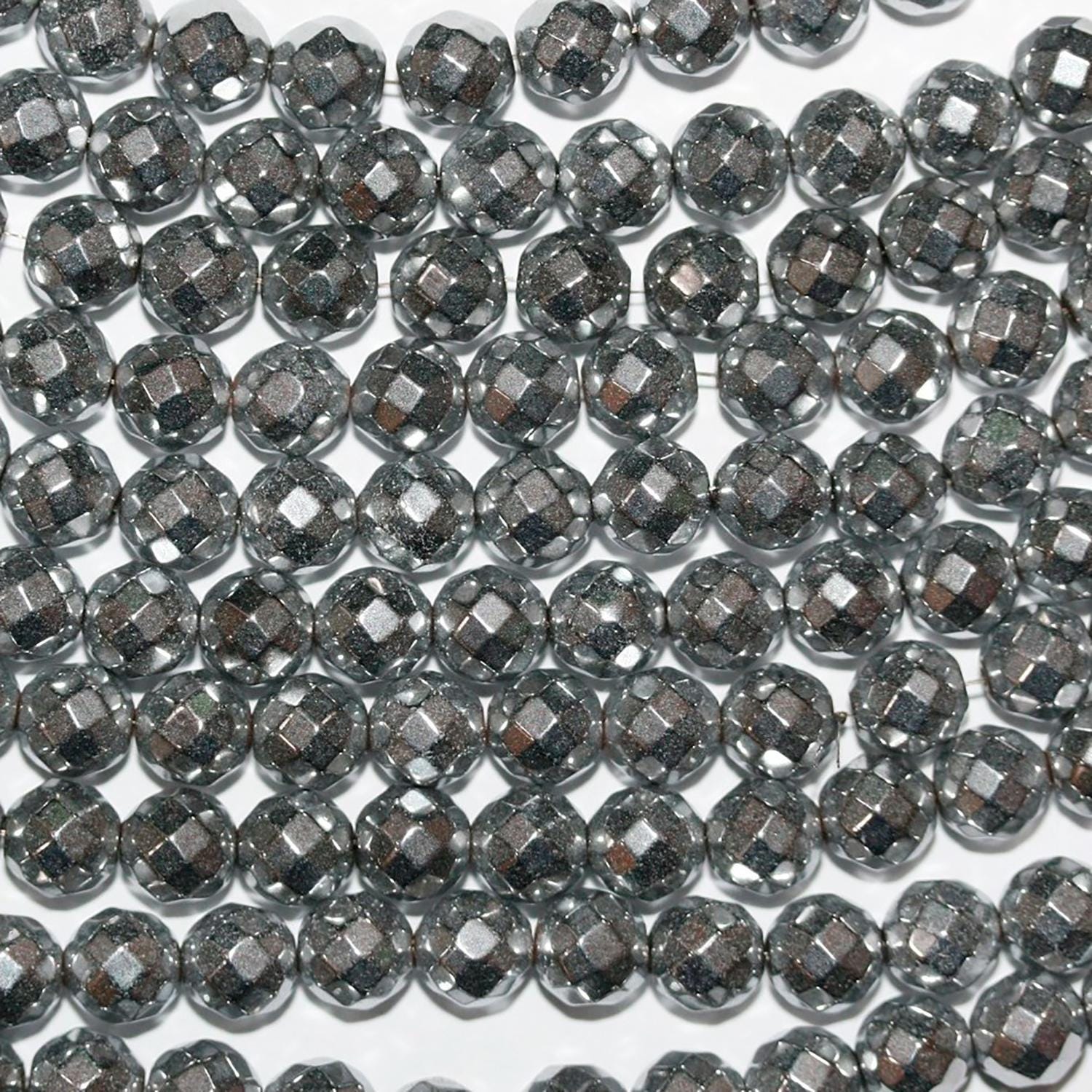 Cuentas redondas facetadas de hematita plateada de 16" de 6 mm - Hilo de 40 cm.