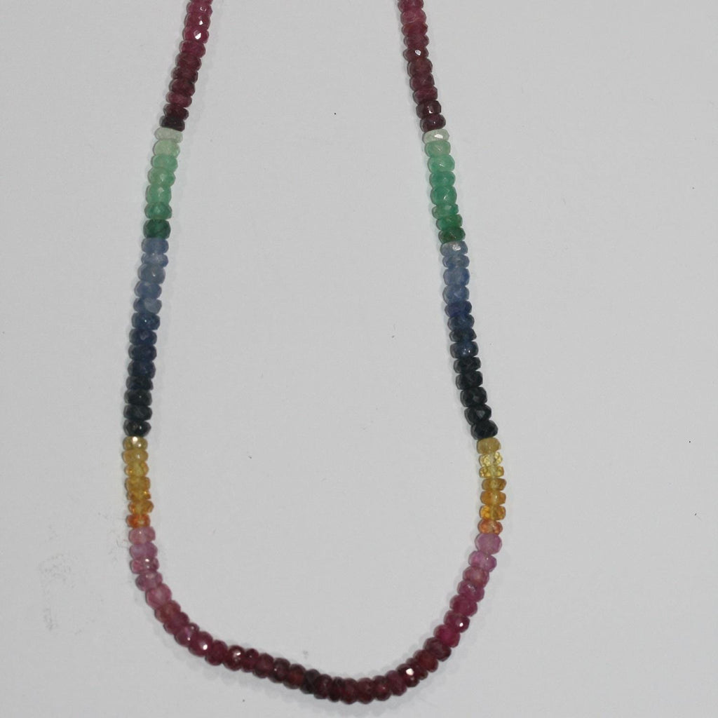 Cuentas redondas facetadas de rubí, zafiro y esmeralda de 40 cm (16"), 4 x 2 mm - Hilo de 40 cm - Artículo 14965