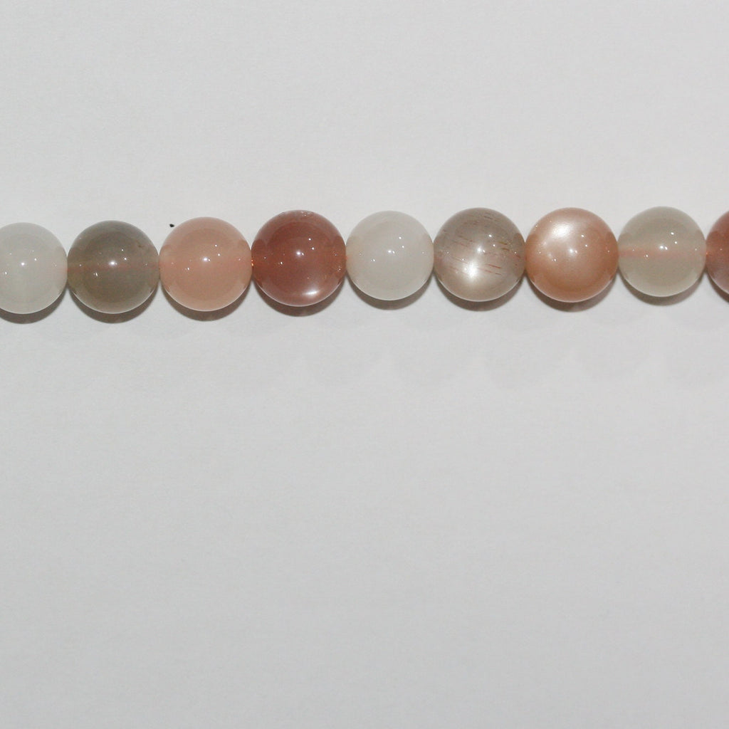 Perles rondes lisses en pierre de lune multicolore de 8 mm, 14 pouces (35,5 cm). Fil de 39 cm.