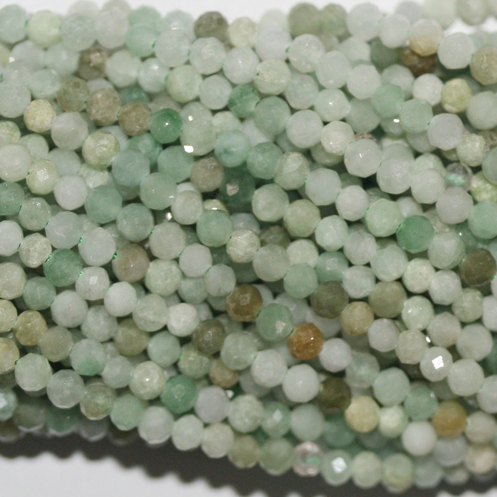 Perles rondes à facettes en jade de Sainte-Birmanie de 15 pouces, 3 mm - Brin de 39 cm.