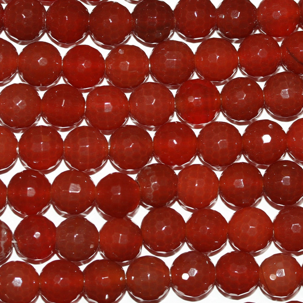 14" St Carnelian Faceted Round Beads 10mm -Strand 38cm