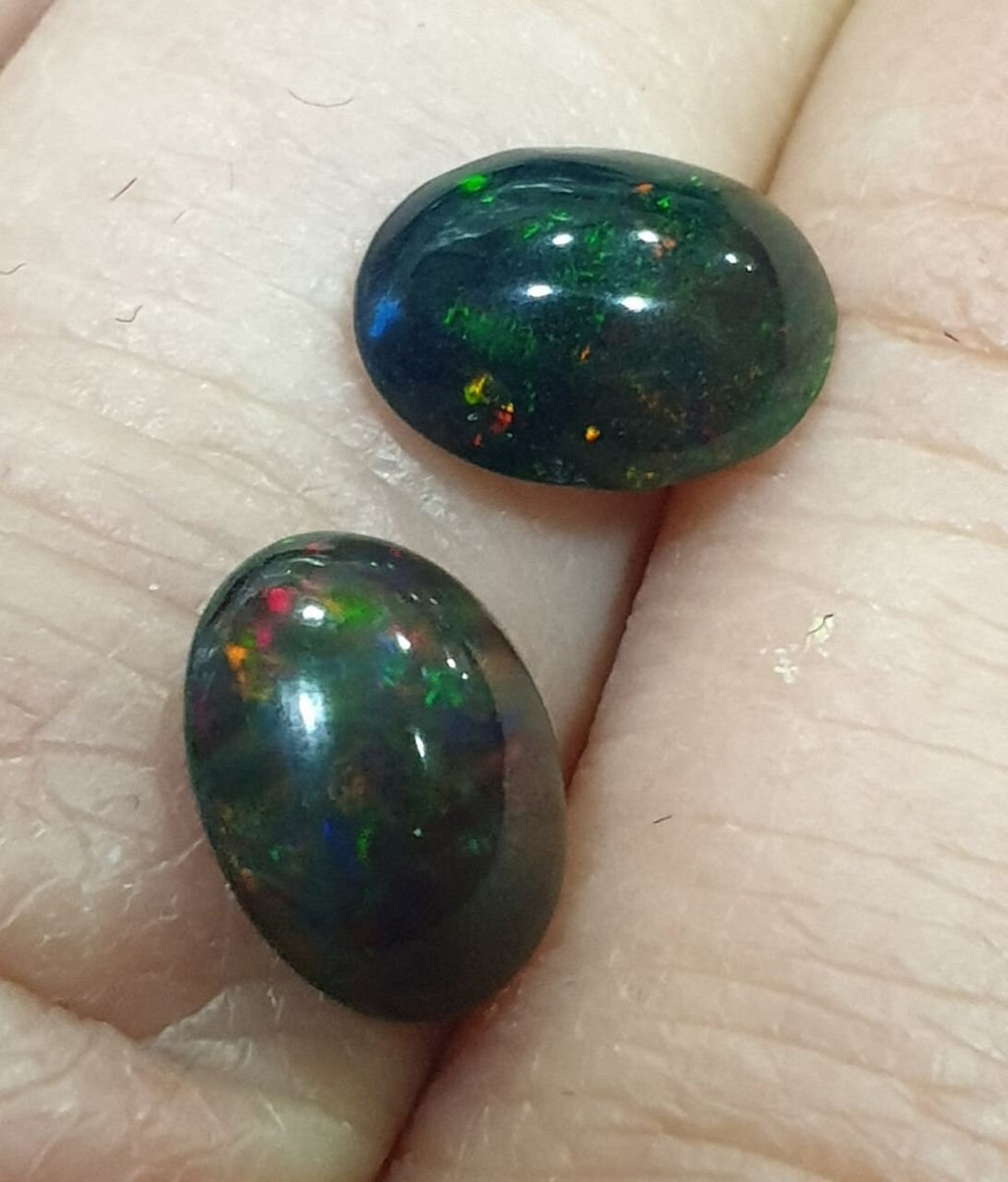 1 Pair Ethiopian Black Opal Lot Oval Cabochon 9x7mm. (2 pcs)  -Gemstone Parcels-Loose Stones Wholesale Price