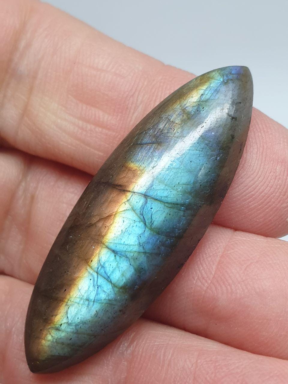 Big Blue Fire Labradorite 44.4x15.3mm Marquise Cabochon - Natural Untreated Stones- Labradorescence Stone-Wholesale Lots- Jewellery Supplier