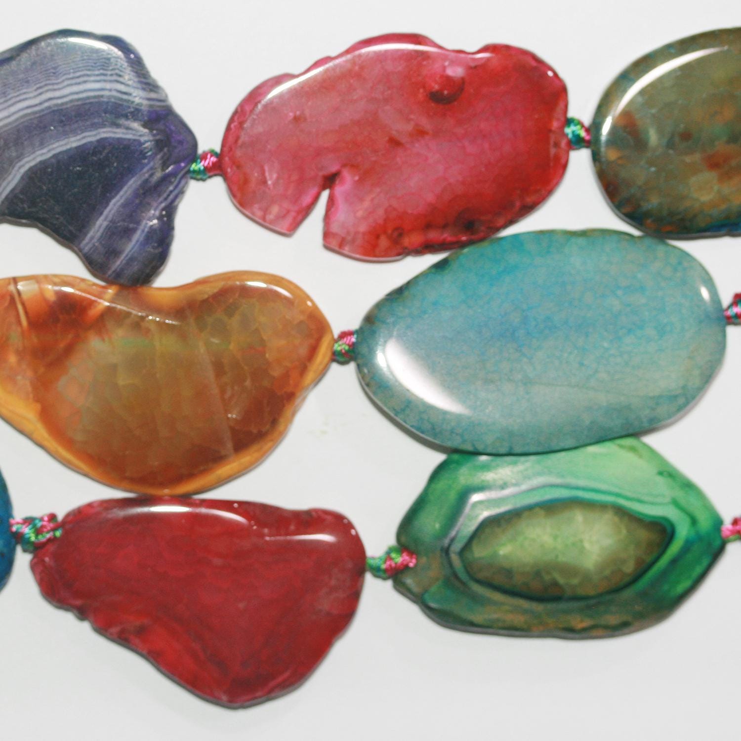 Perles ovales lisses en agate multicolore St 16" 42x25mm.-Environ-Rig 40cm.