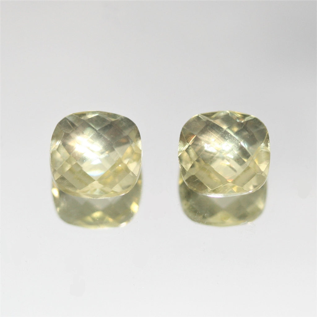 Par de Cuarzo Limón Talla Cojín Briolette Doble Tablero de Damero 8mm.