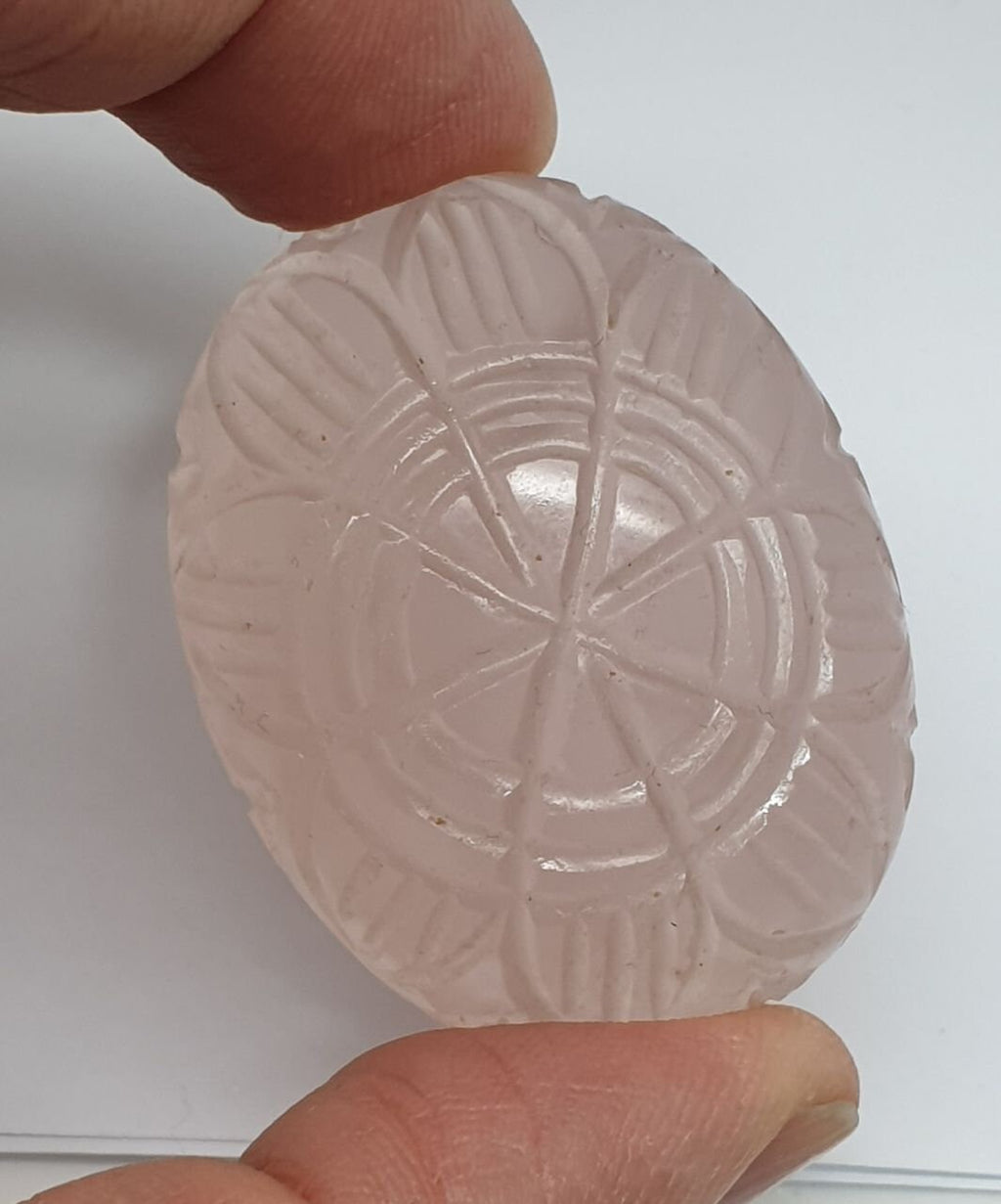 Huge One Of A kind Hand Carved Rose  Quartz Oval  Cabochon Stone Unique Carving 43.22x33.3x18mm 178.8ct Really Collector Piece
