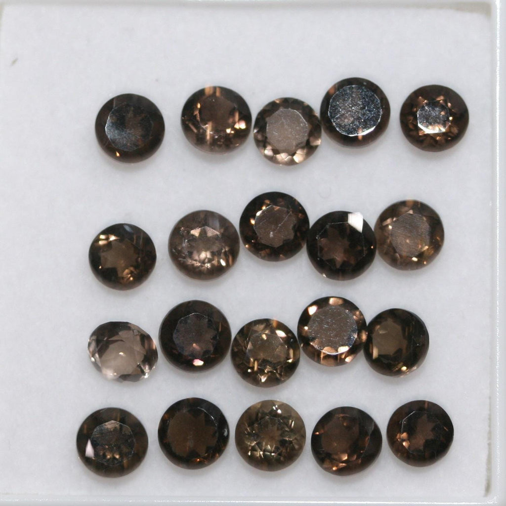 Lote de 20 cuentas redondas facetadas de cuarzo ahumado de 5 mm