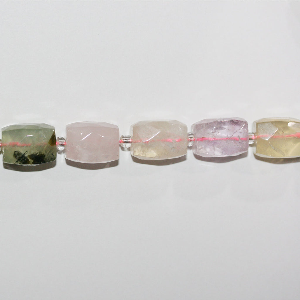 15" St Mix Quartz Facetté Prism Beads 16x12mm.-String 39cm.Améthyste, Citrine, Quartz Rose et Préhnite.
