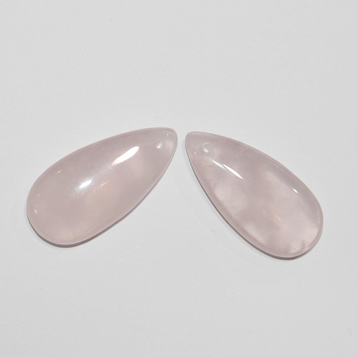 Pendentif goutte lisse en quartz rose 33x16mm.( 1 paire )
