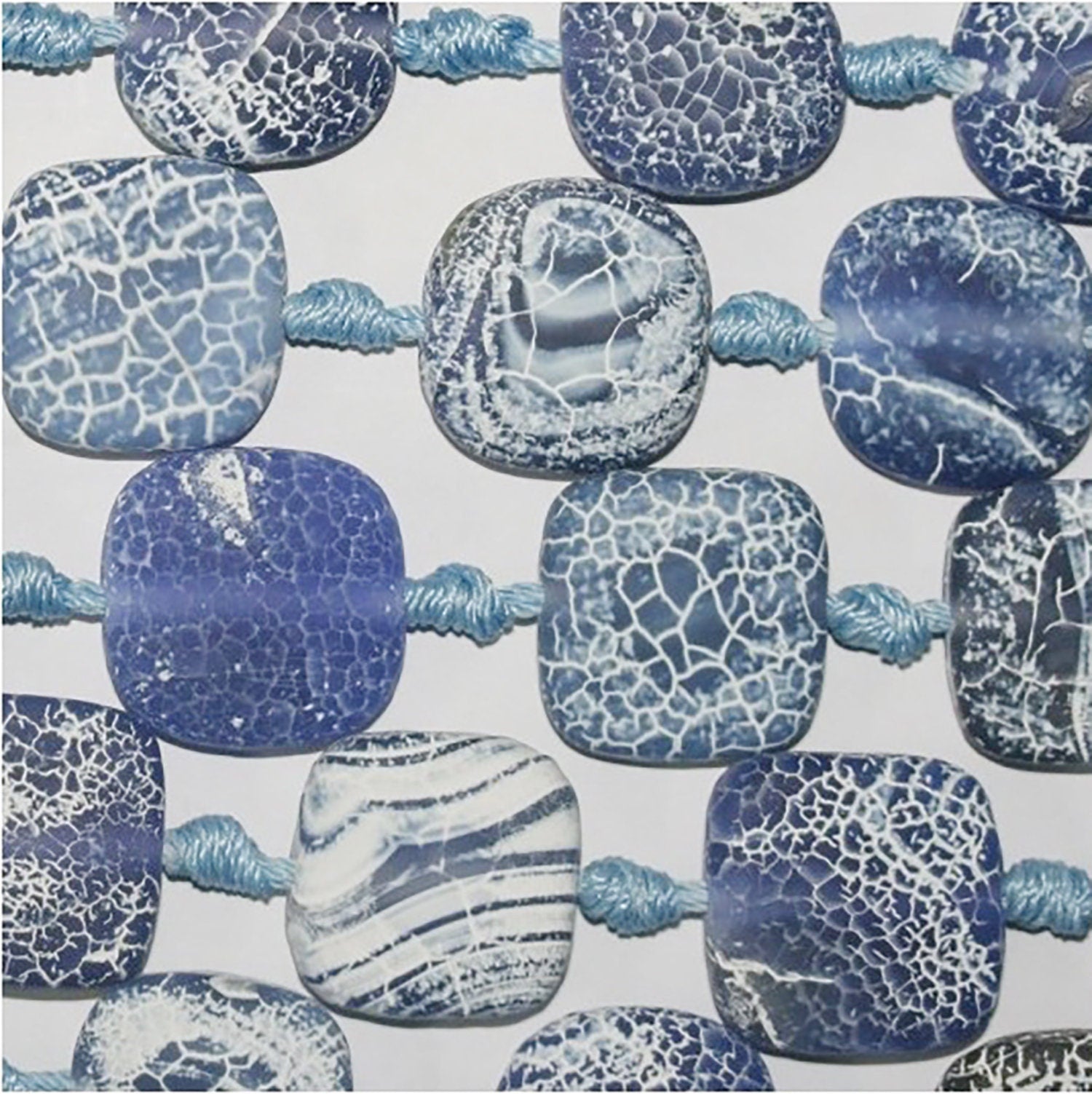Perles carrées en agate bleue St, finition mate lisse, 20 mm, 40 cm de long