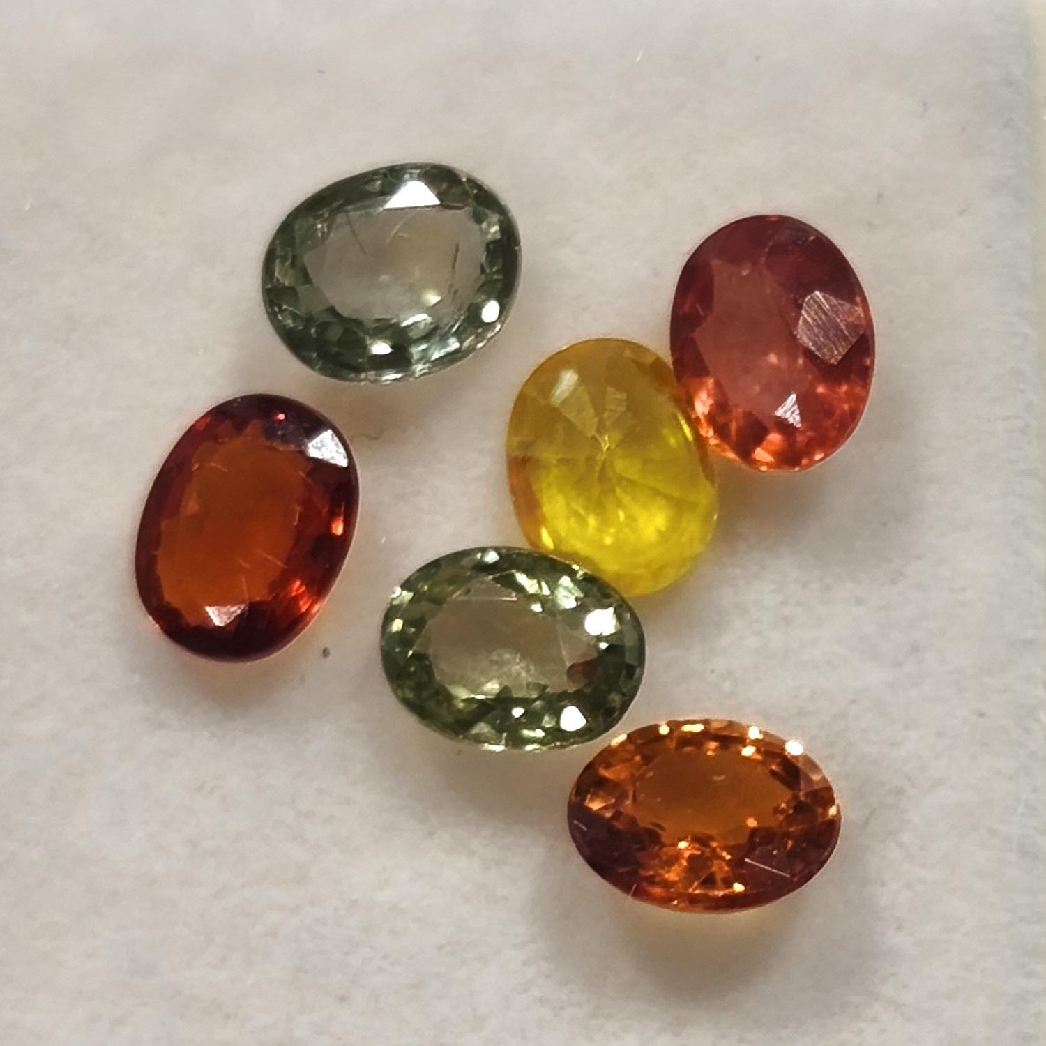 Lot de 6 saphirs multicolores ovales à facettes 5 x 4 mm - Pierres précieuses en vrac - Prix de gros - Gemmes naturelles