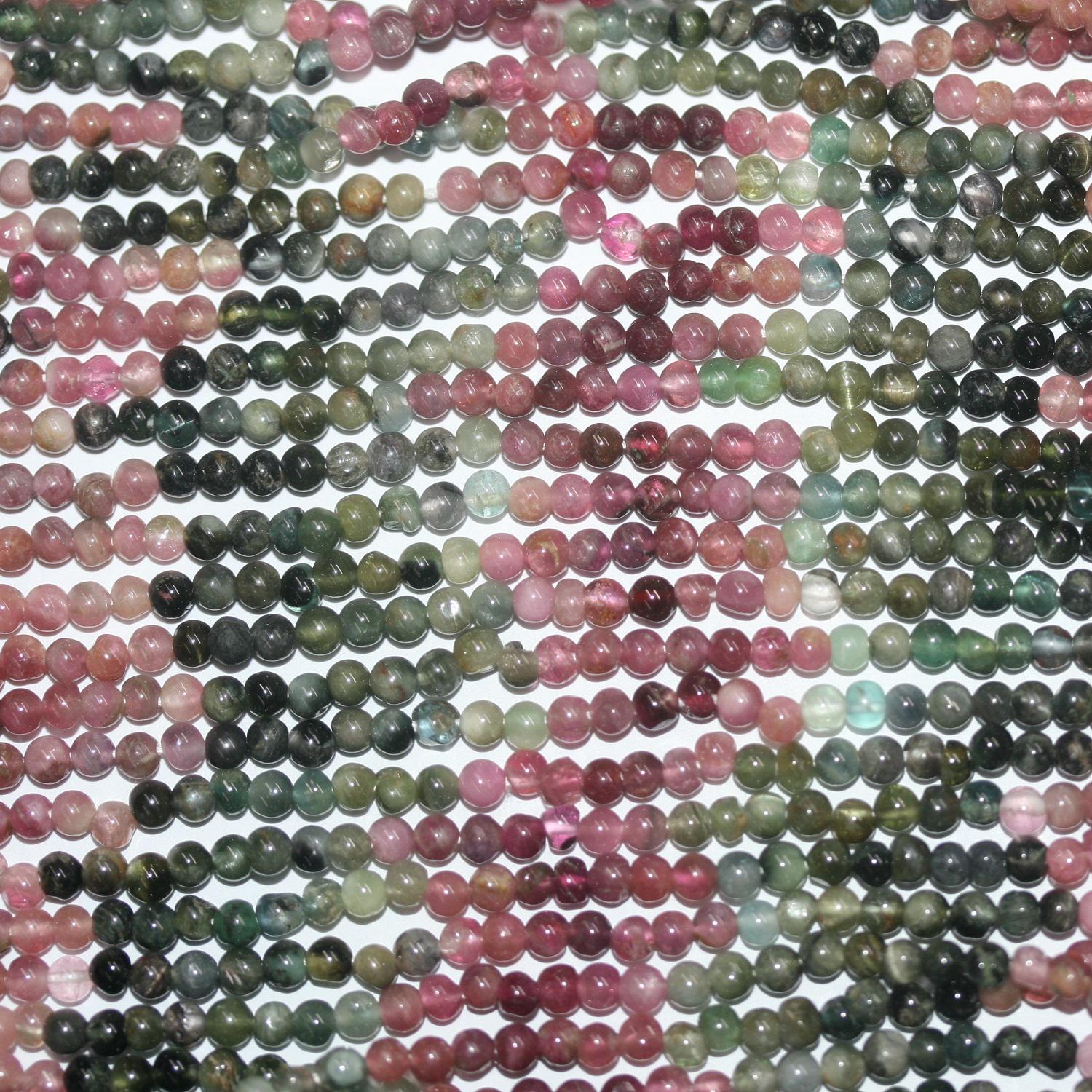 Perles rondes lisses en tourmaline St de 3,56 cm (14 pouces), 3 mm de diamètre. Fil de 34 cm. Réf. 3029