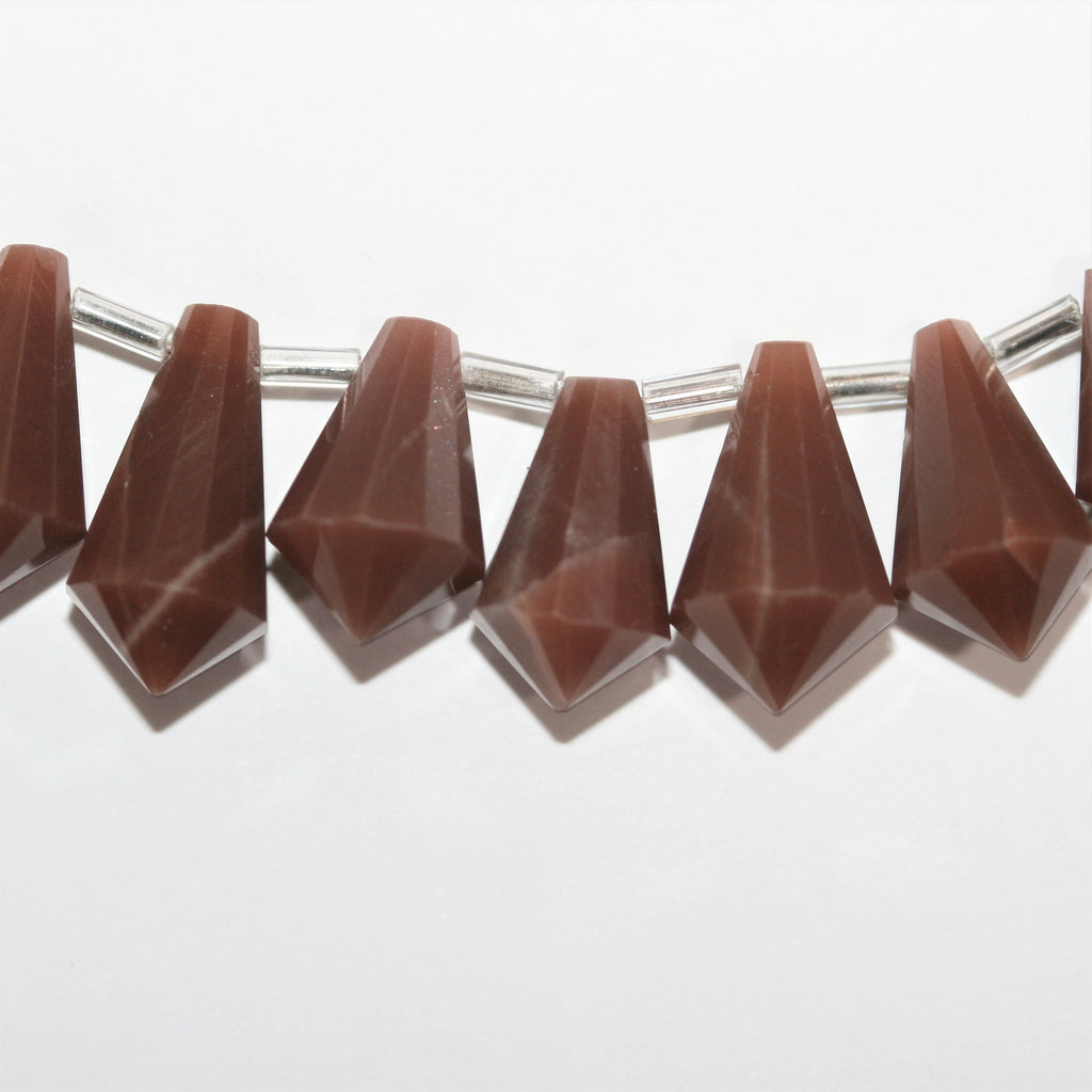 Cuentas facetadas de piedra lunar marrón oscuro de 6" 13x7 mm - Hilo de 15 cm.