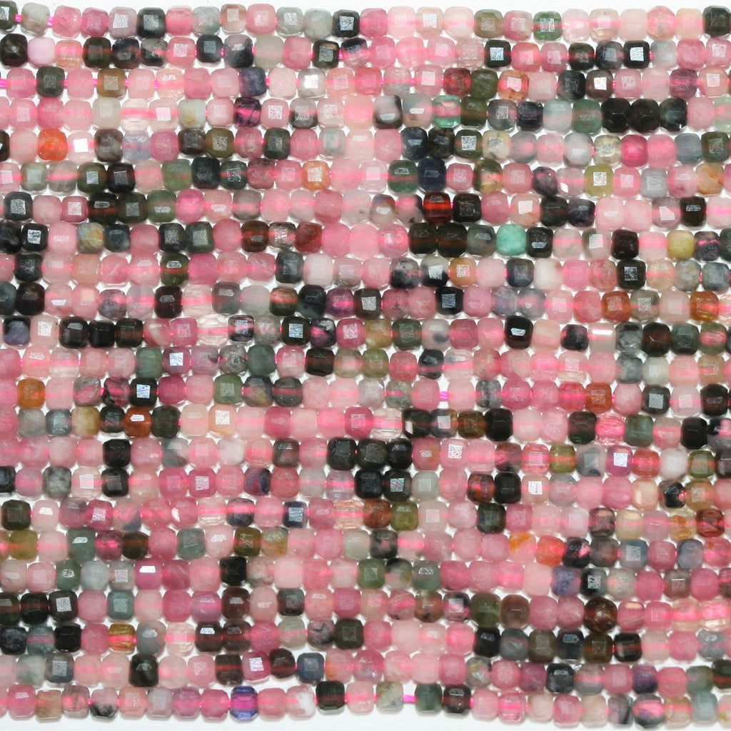 Perles cubiques à facettes en tourmaline St de 15 pouces, 2 mm, brin de 39 cm.