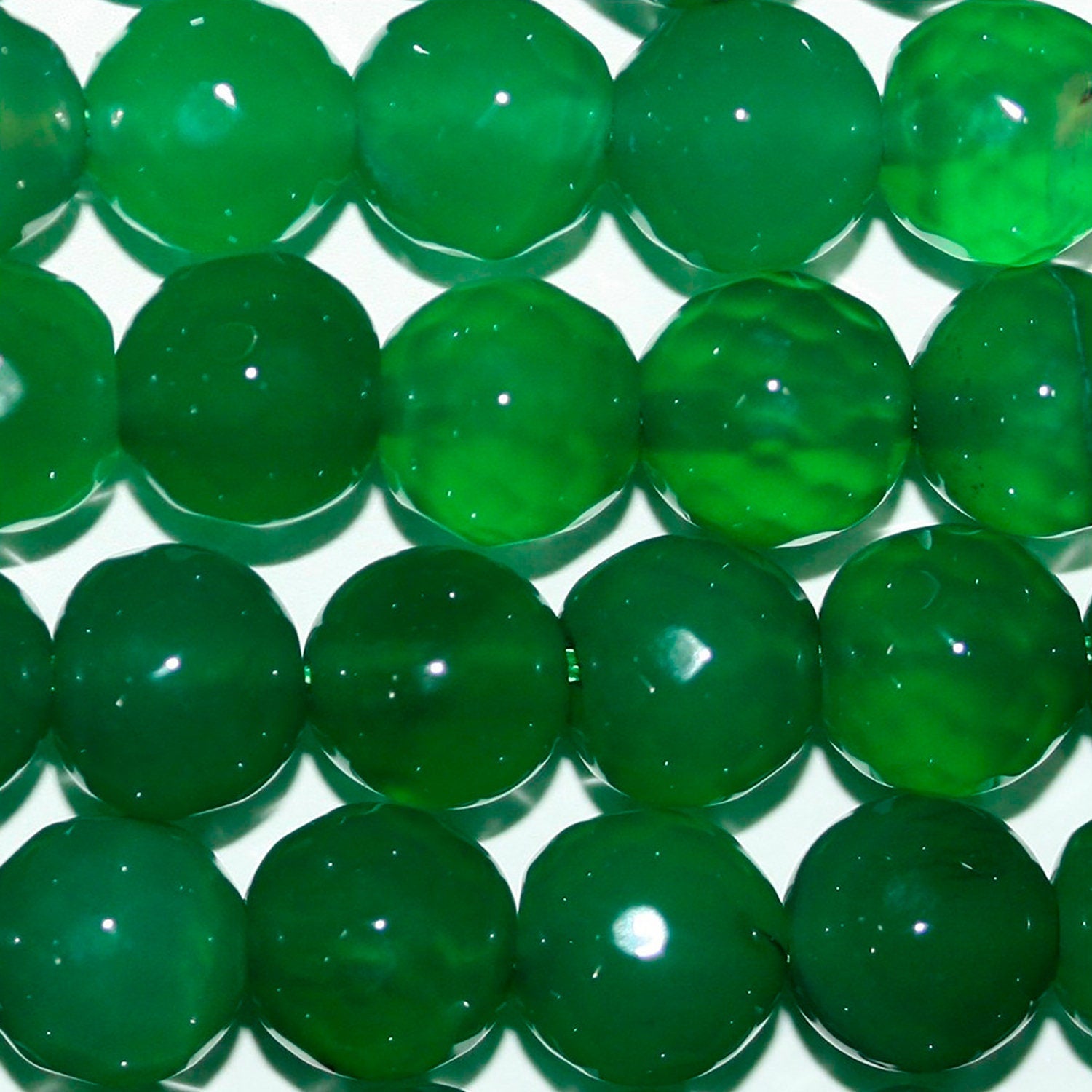 14" St Green Agate Faceted Round Beads 8mm.-Strand 38cm