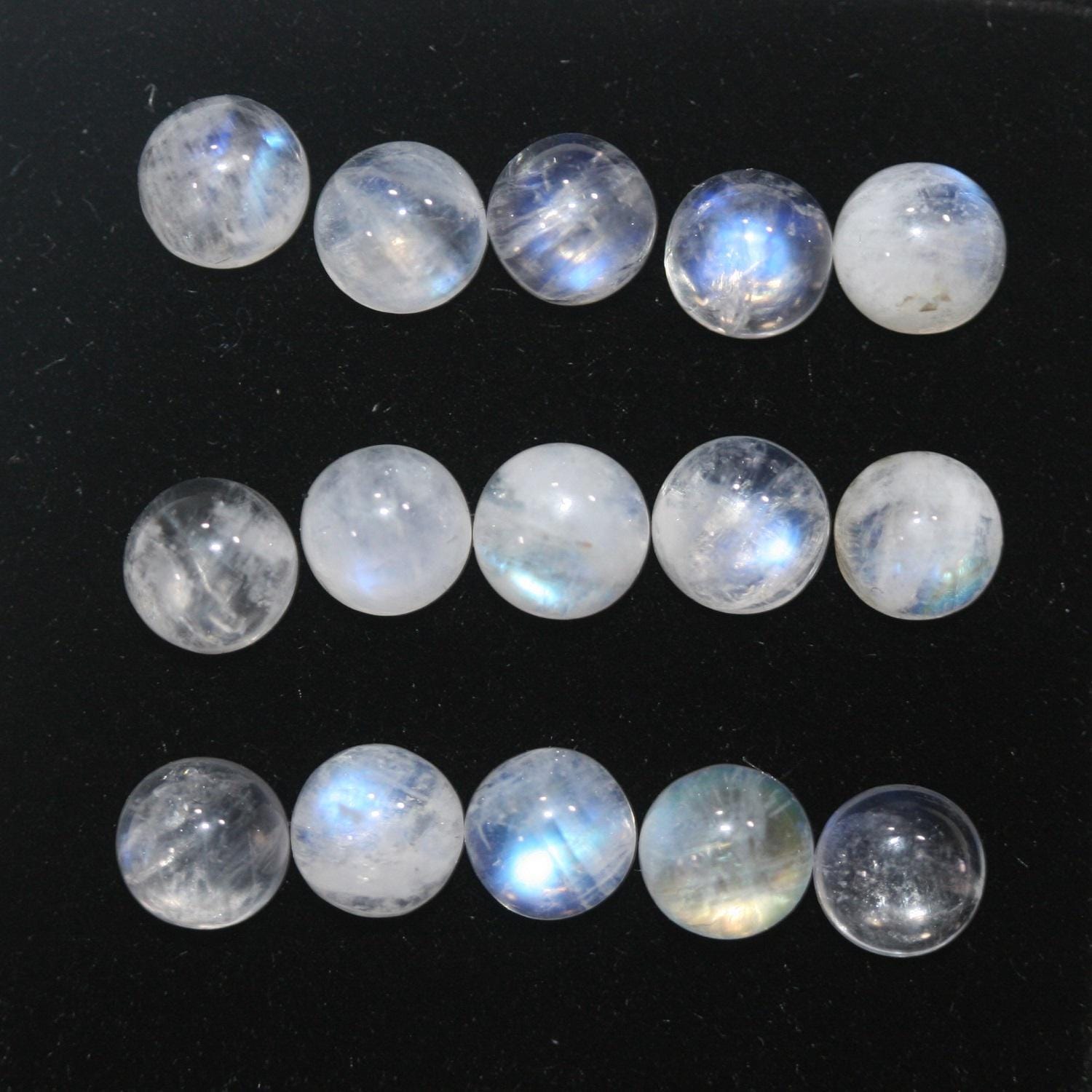 Lote de 15 cabujones redondos de piedra lunar de 5 mm. (15 piezas)
