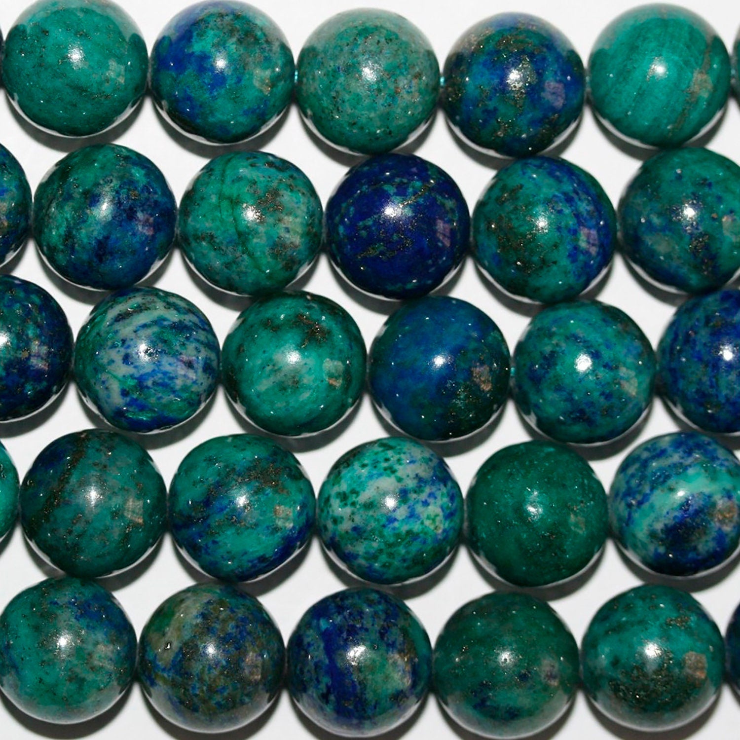 Cuentas redondas de azurita de 16" (12 mm) - Hilo de 40 cm - Piedra preciosa natural