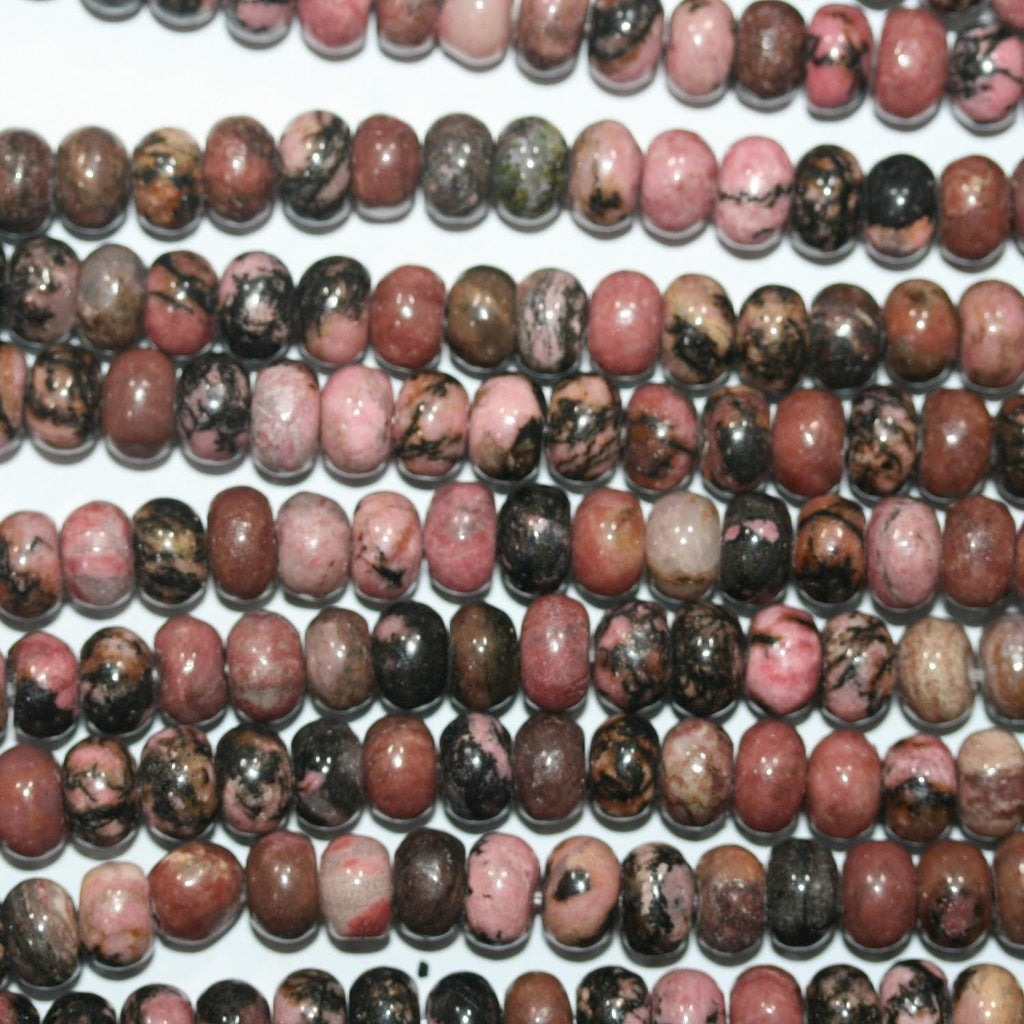 Perles rondelles lisses en rhodonite St 15" 8x5mm.-Rig 39cm.