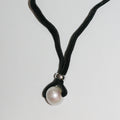 Black Velvet W/ Pearl And Silver Necklace Long 45cm