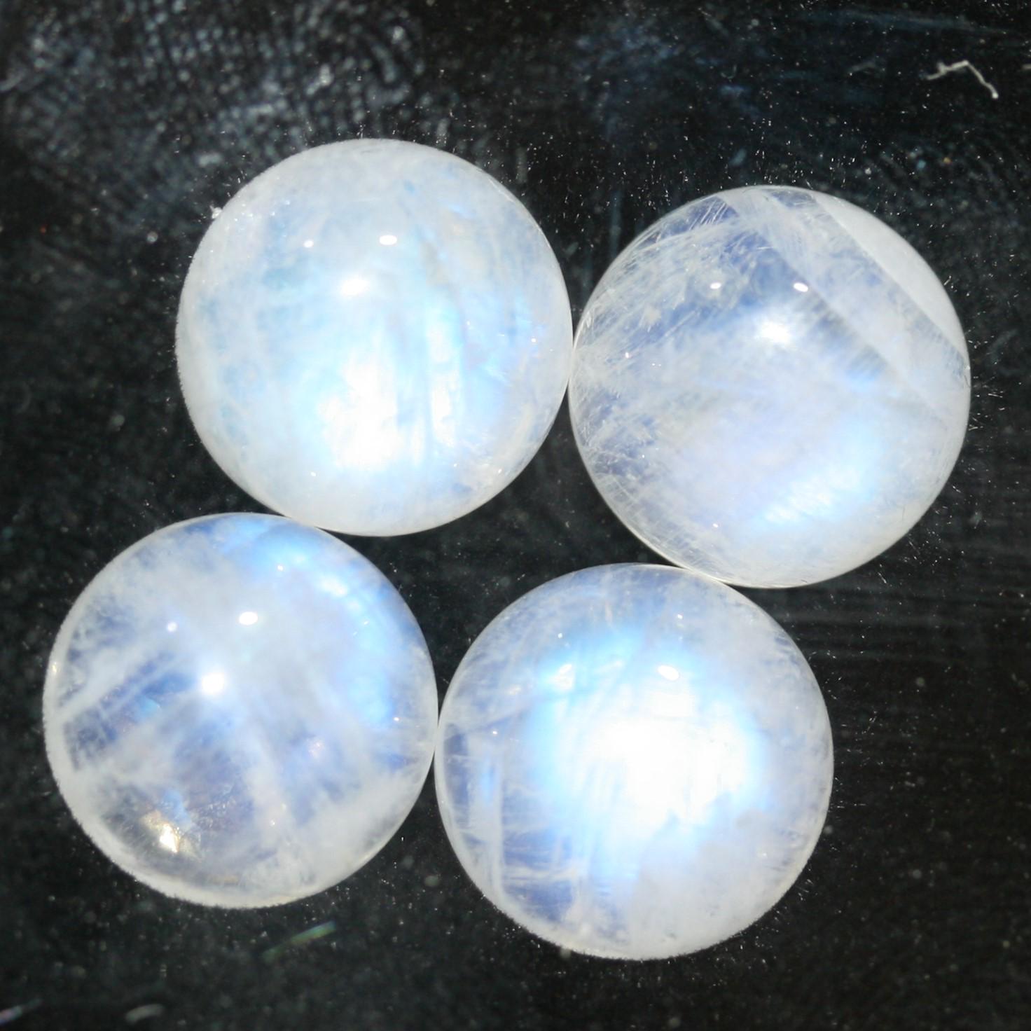 Pierre de lune bleue feu AAA, cabochon rond de 11 mm (4 pièces).