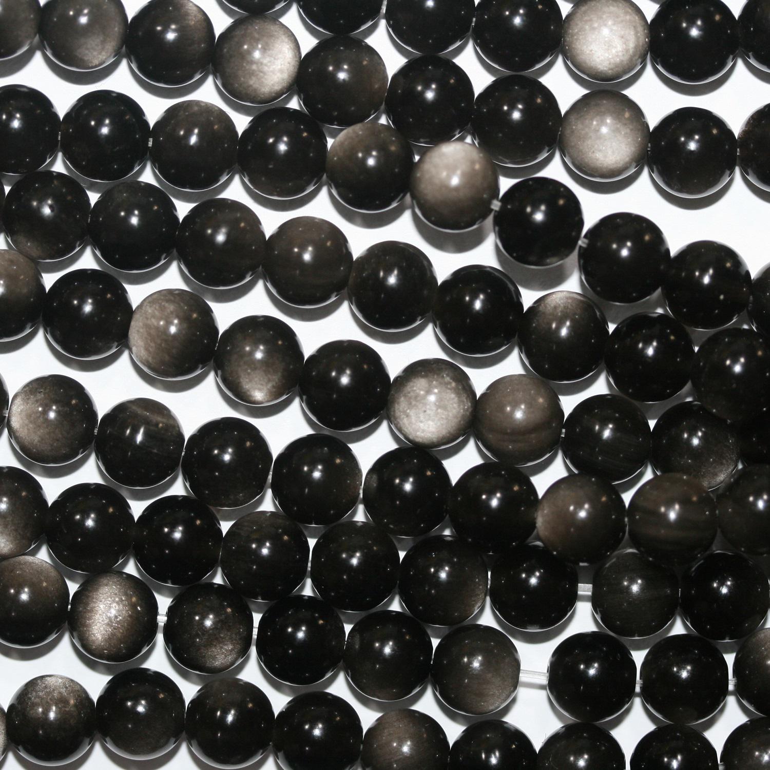 Perles rondes lisses en obsidienne argentée, 8 mm, 14 pouces (38 cm) - Fil de 38 cm