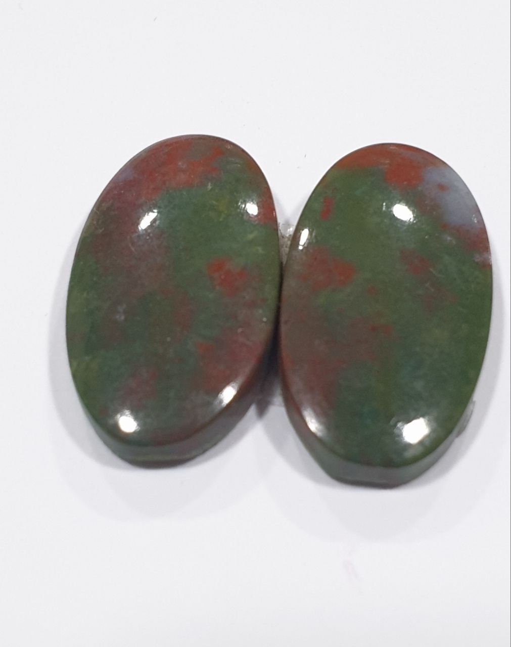 1 Pair Blood Stone 22x12mm Oval Cabochons. Natural Stone.