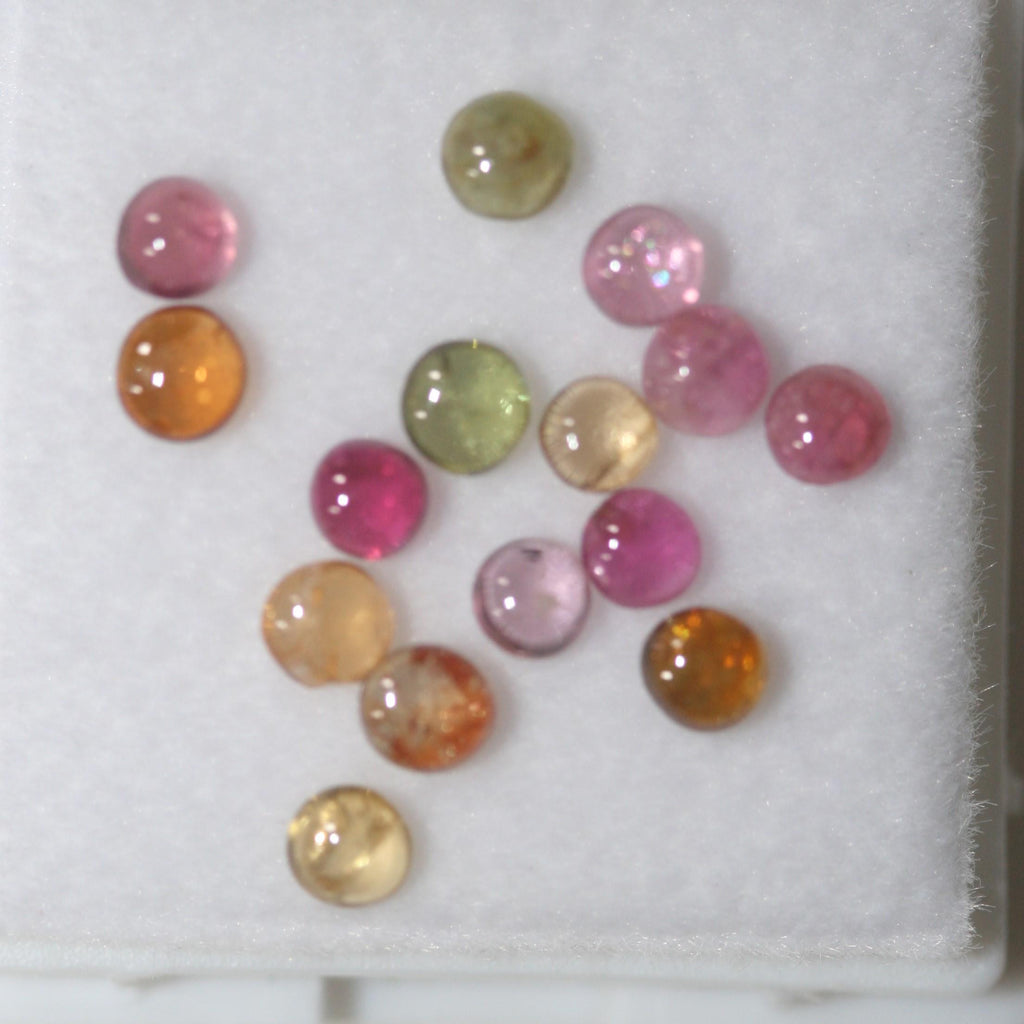 Multi Tourmaline 15 Pcs Lot 3mm  Pink Green Blue Orange Round Cabochon Untreated Gems- Wholesale Gems DIY Supplier- Genuine Stones