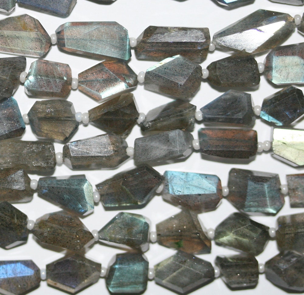 14" St Labradorite Faceted Nugget Beads  12x8mm. Approx.-Strand 36cm.