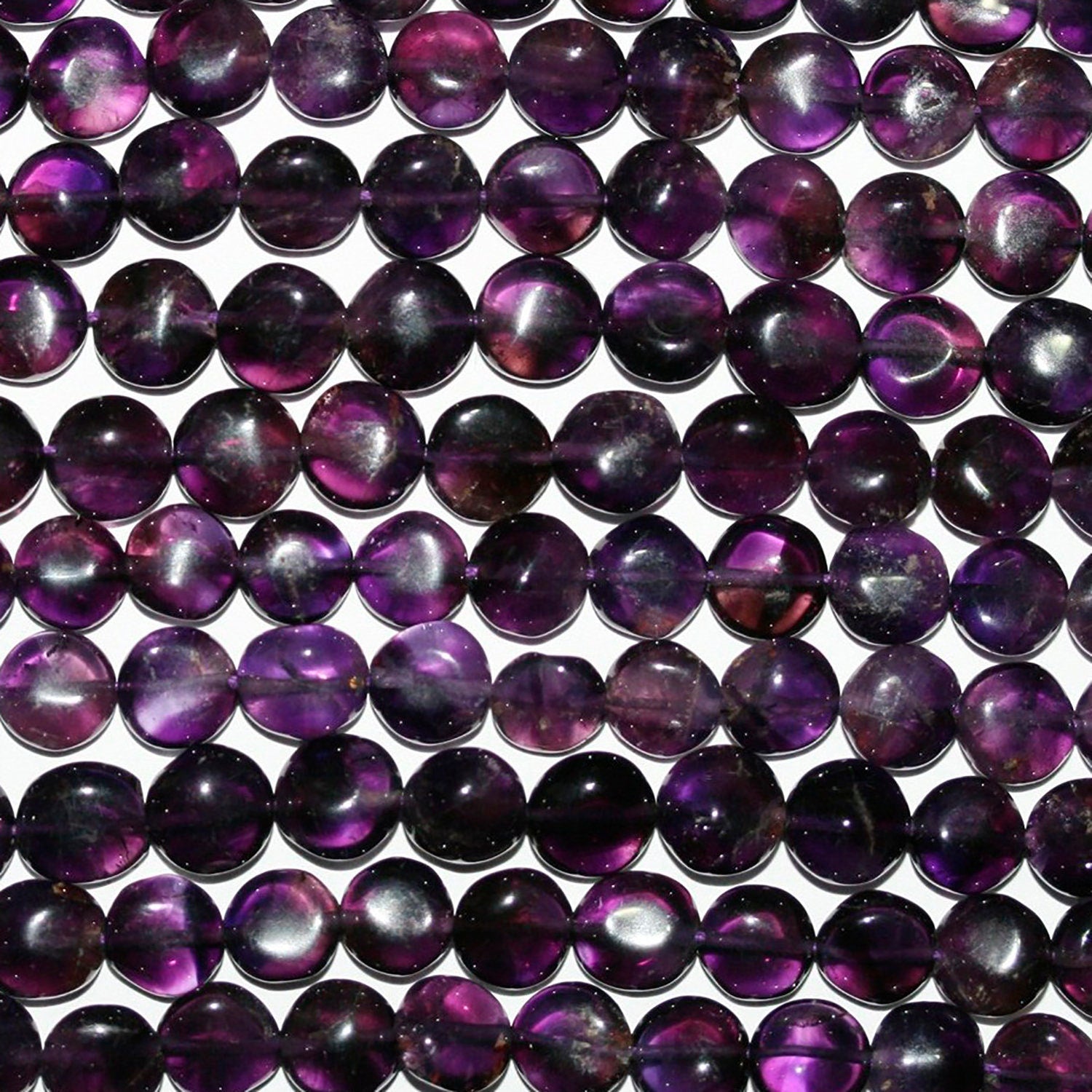 14" St Amethyst Smooth Coin Beads 6-8mm.-Strand 37mm