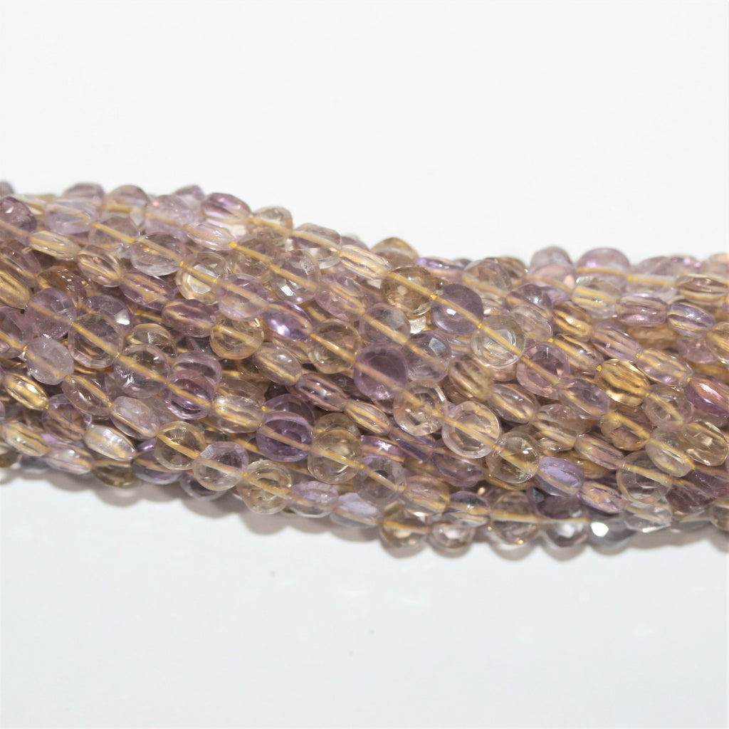 13" St Ametrine Faceted Coin Beads 5-6mm.- Strand 34cm.