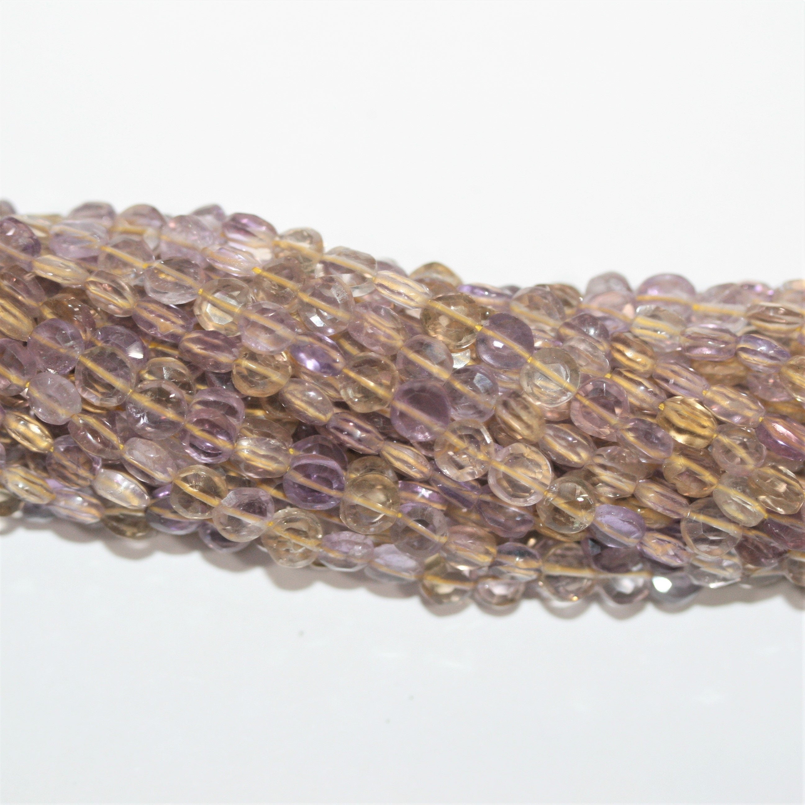 13" St Ametrine Faceted Coin Beads 5-6mm.- Strand 34cm.