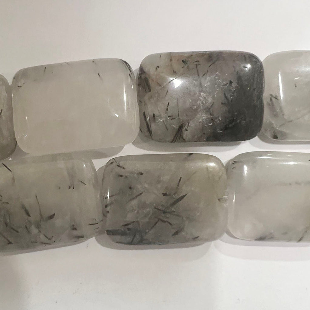 Cuentas rectangulares lisas de cuarzo turmalinado de 16" (30 x 21 mm) - Hilo de 40 cm