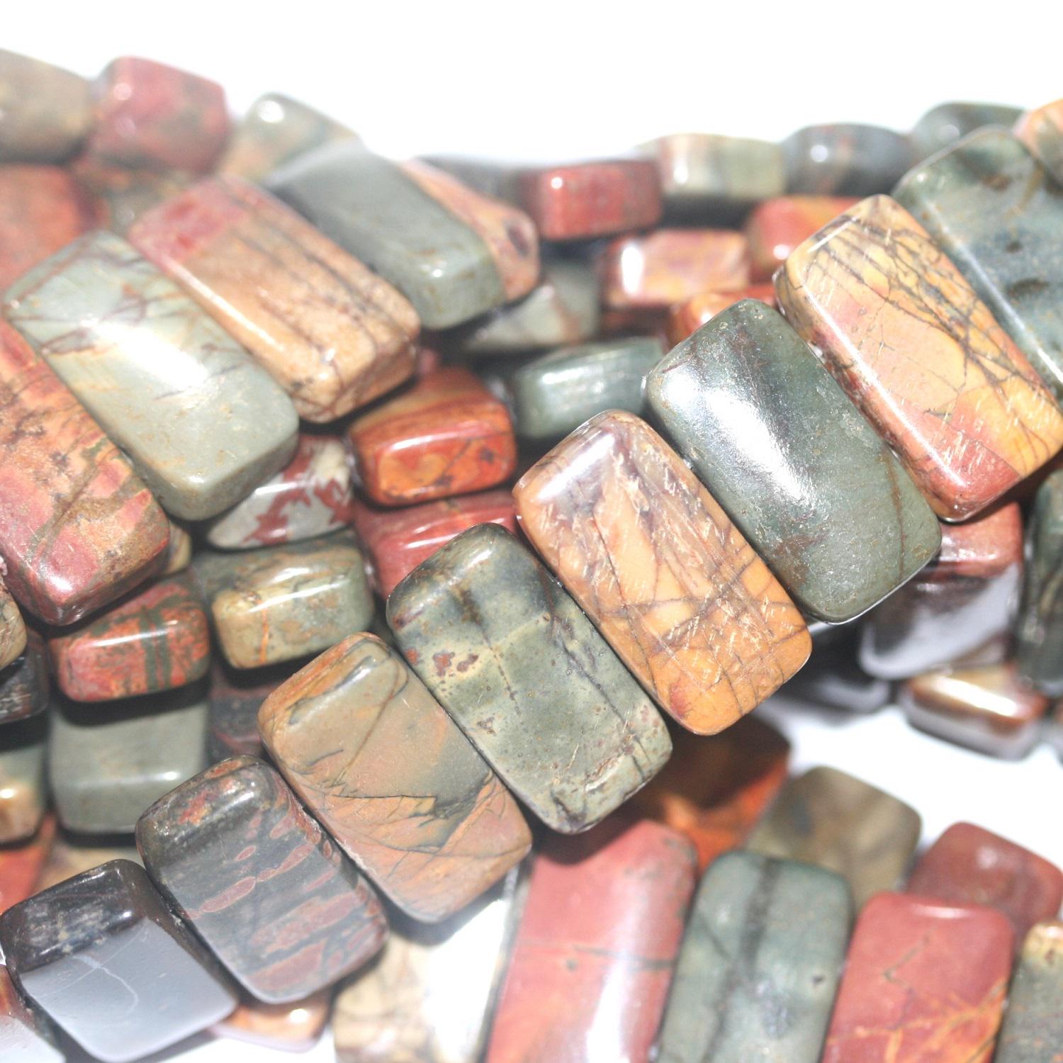Perles rectangulaires lisses en jaspe Saint Picasso 9" 20x10mm (double perçage). Fil de 21cm.
