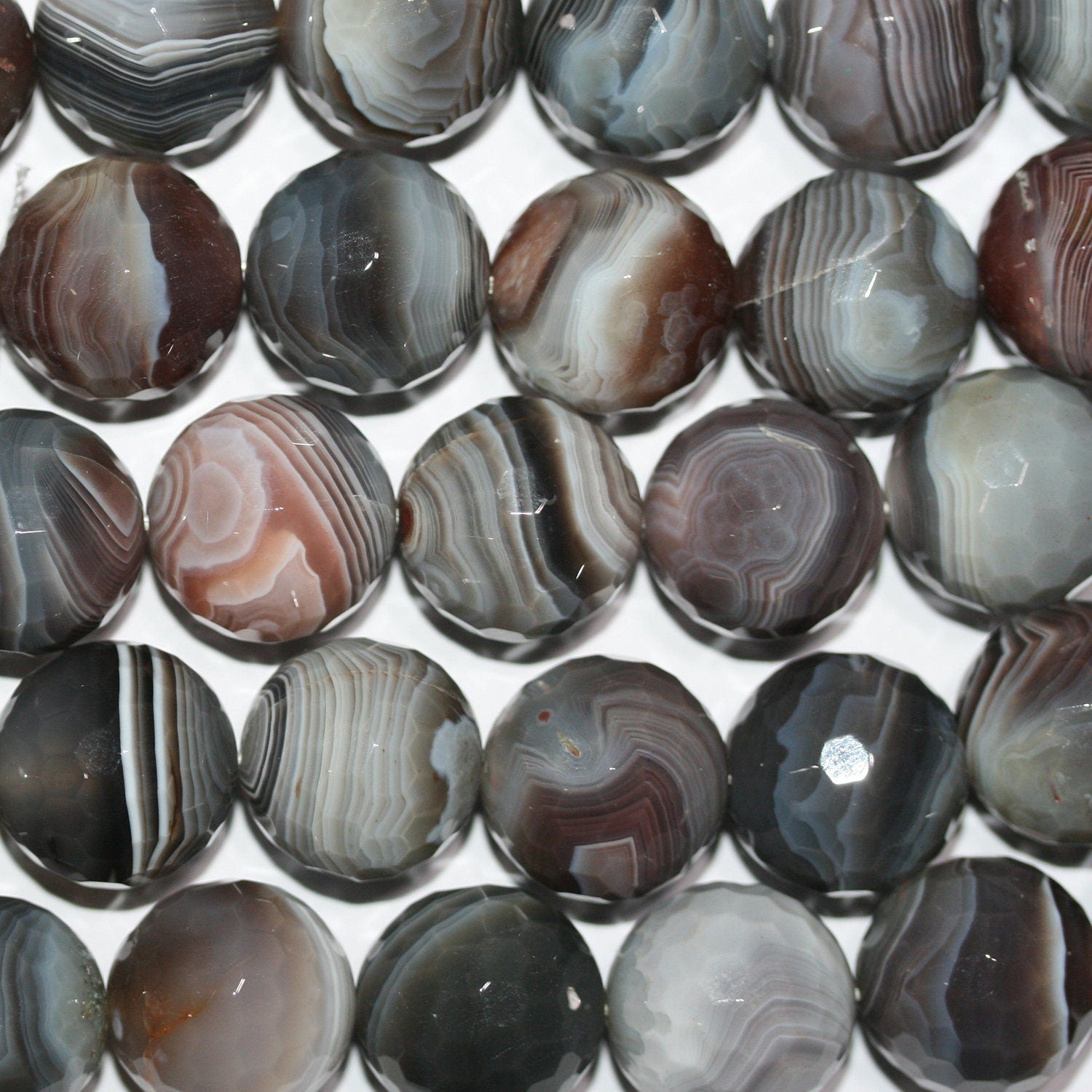 Cuentas redondas facetadas de ágata de Santa Botsuana (16"), 15-16 mm - Hilo de 40 cm