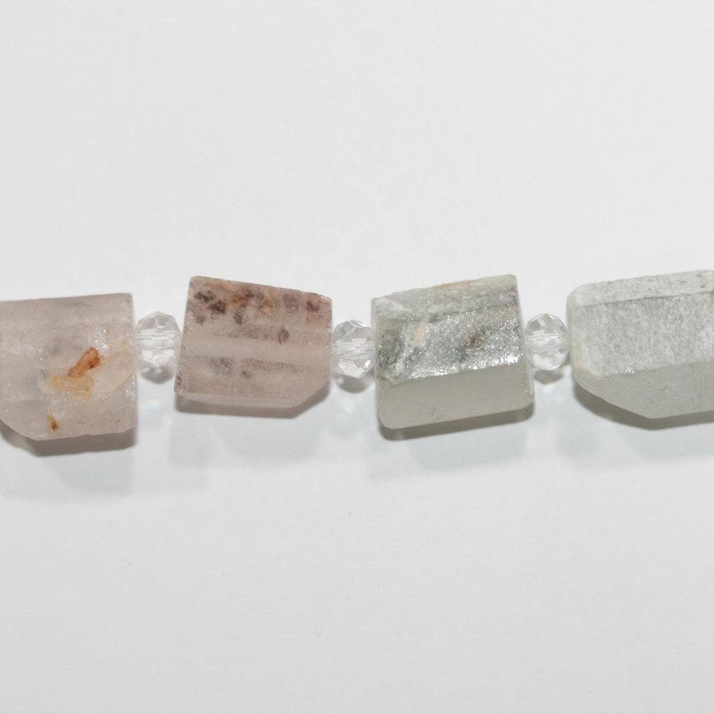 Cuentas tubulares de cuarzo cristal de roca de 16" con acabado mate, sin pulir, 16 x 12 mm (aprox. - Hilo de 40 cm)