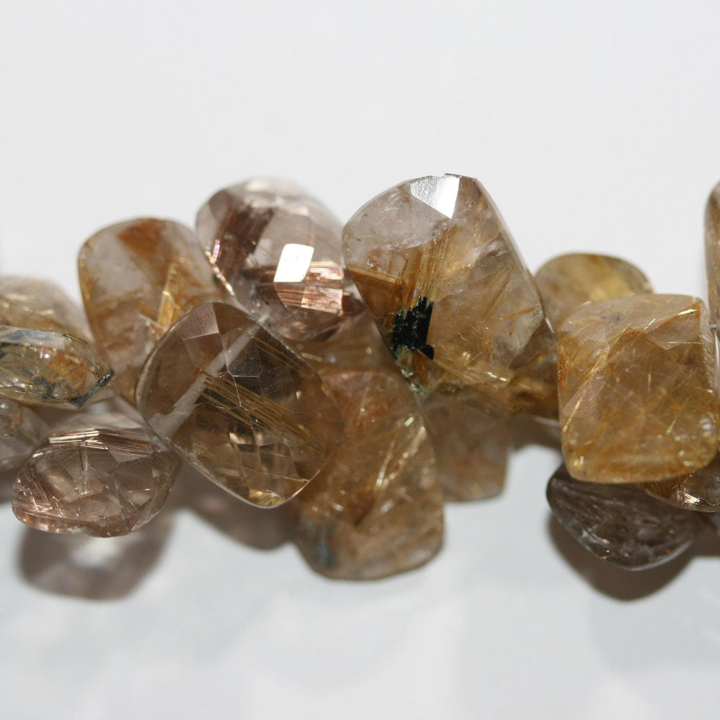 Perles rectangulaires à facettes en quartz rutile de 20 cm (8 po), 14 x 11 mm. Longueur approximative du fil : 20 cm (20 po).