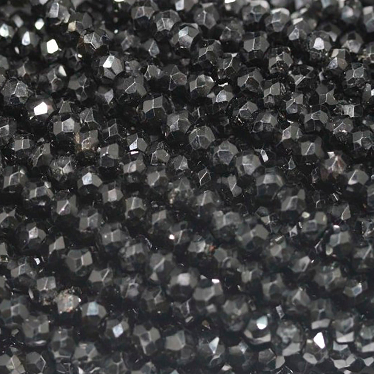 14" St Black Tourmaline Faceted Rondelle 3.5x2.5mm.-Strand 37cm.