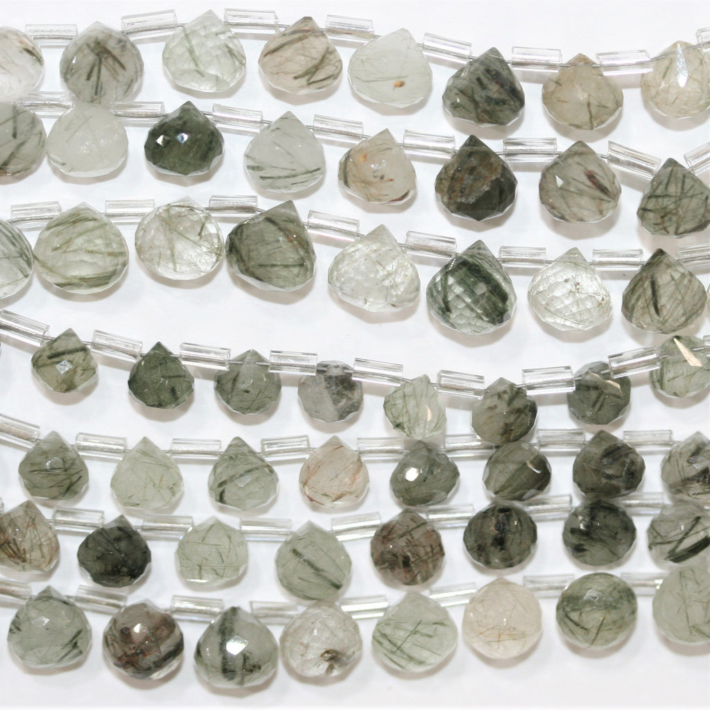 Perles en quartz tourmaliné St à facettes en forme de goutte, 9" 6-8 mm.- Brin 22 cm.