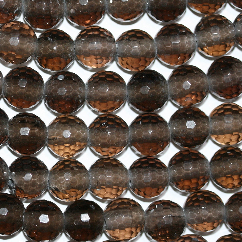 14" St Big Hole Smoky Quartz Faceted Round Beads 10mm.-Drilled 2.50mm -Strand 37cm