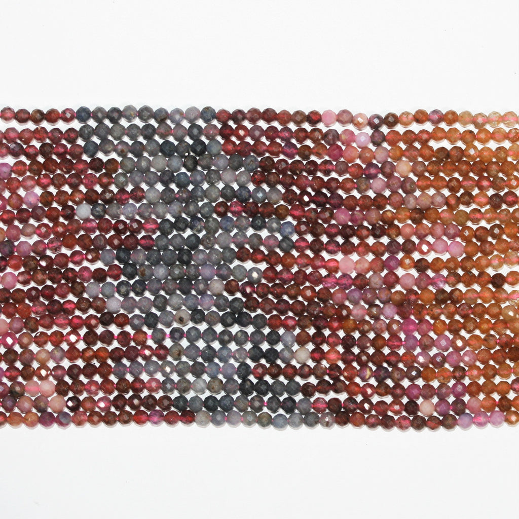15" Perles rondes à facettes en saphir et rubis, 3 mm - Fil de 39 cm.