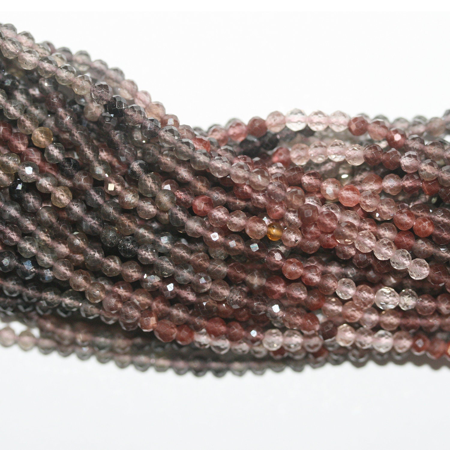 Perles rondes à facettes en pierre de lune multicolore AAA 15" St 3 mm - Fil de 39 cm - Pierre de lune avec œillet