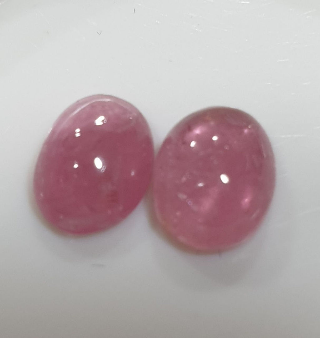 Pink Tourmaline Pair Oval Cabochons 7x5mm.-(2pcs)