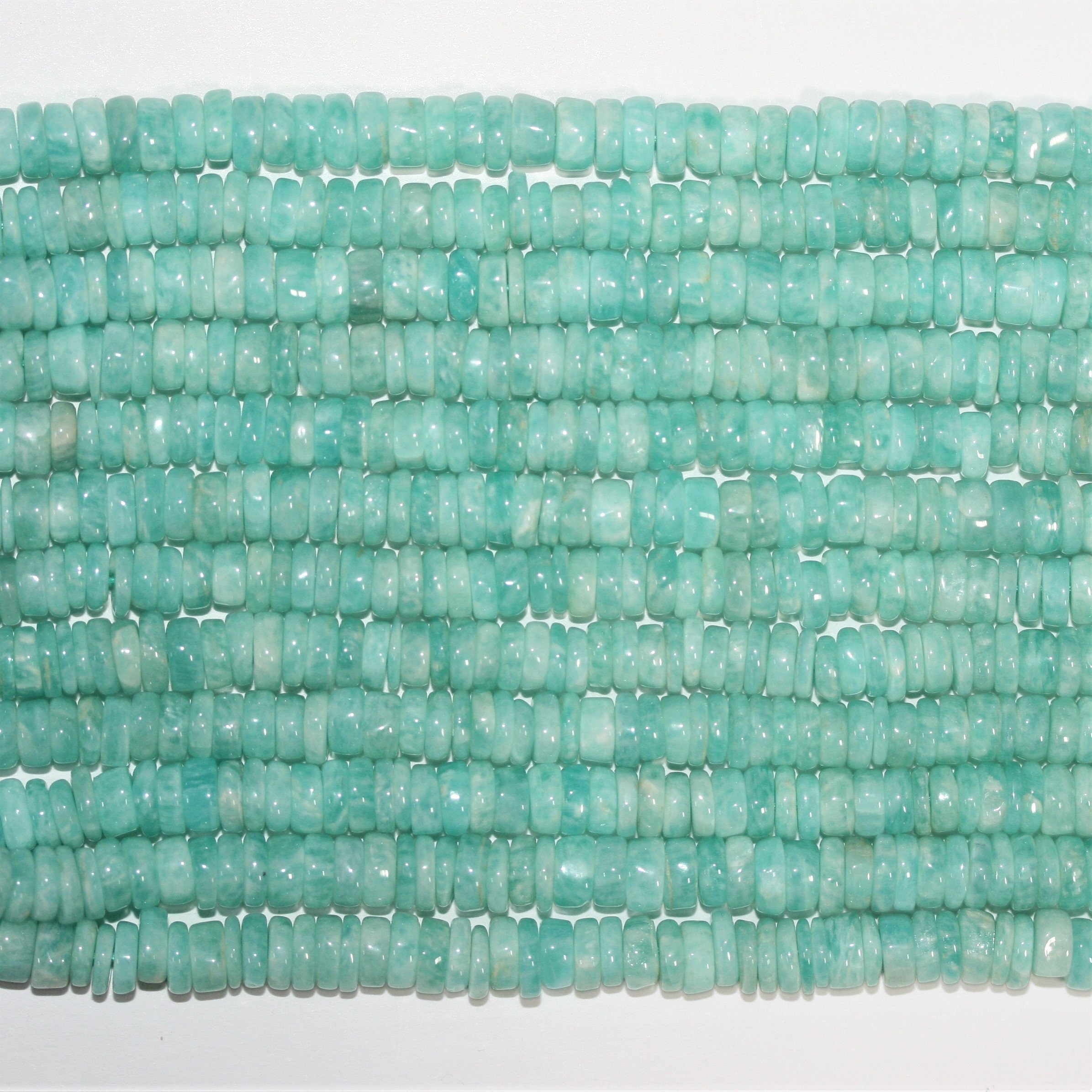 Cuentas de disco lisas de amazonita St. de 16", 6 x 2 mm, aprox. - Hilo de 40 cm.