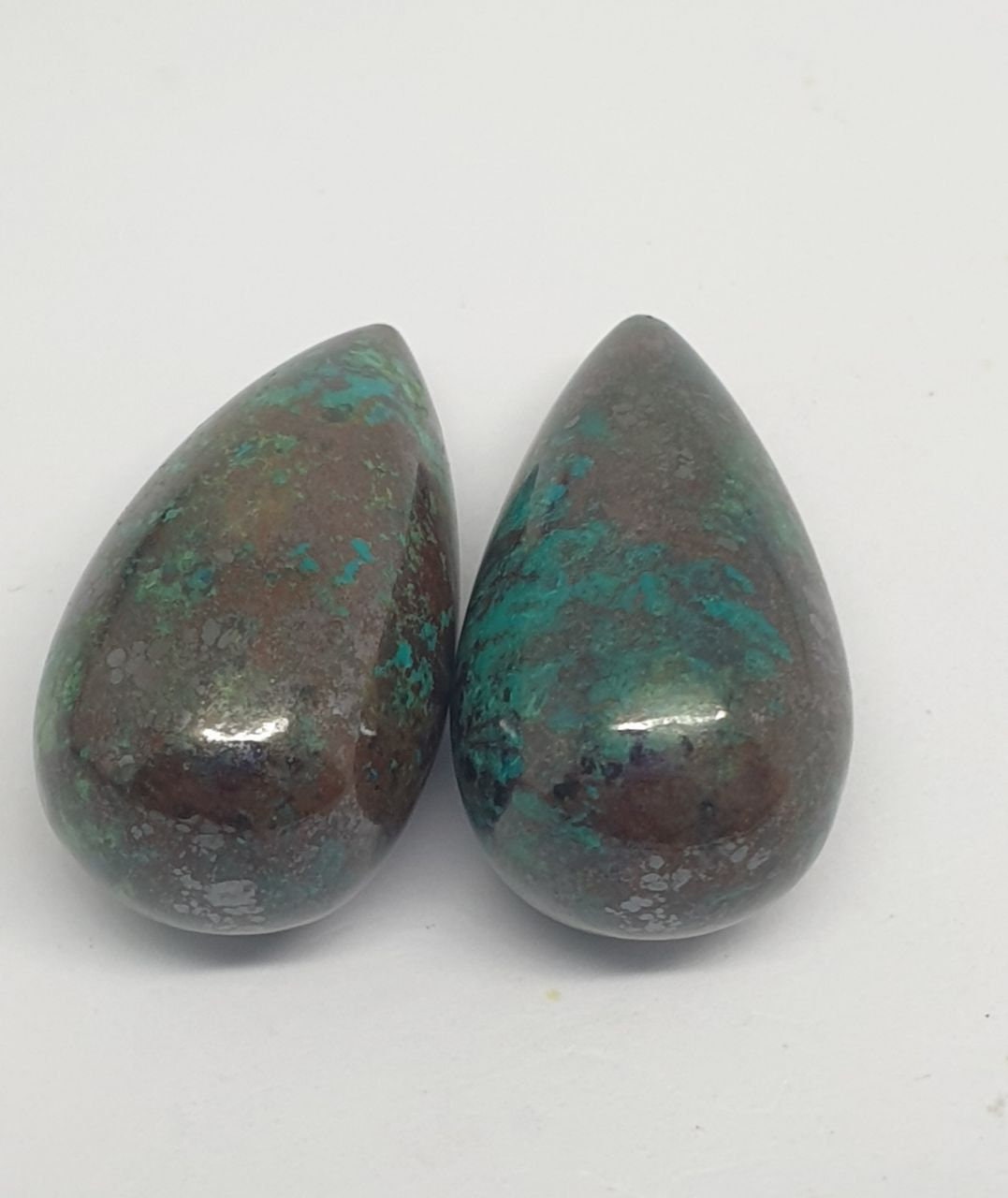 1 Pair Undrilled  Chrysocolla Drops 25.5x13.8mm . Natural Stone.Designer Pieces