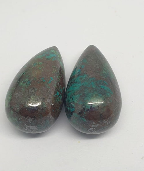 1 Pair Undrilled  Chrysocolla Drops 25.5x13.8mm . Natural Stone.Designer Pieces